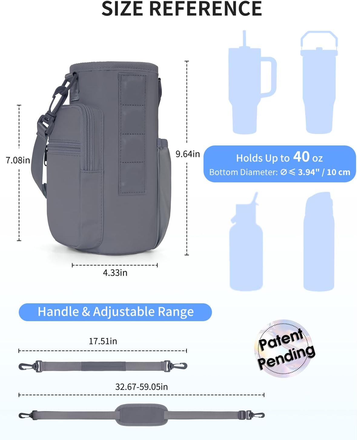 30/40oz Crossbody Water Bottle Holder Anti-Tip Tumbler Carrier