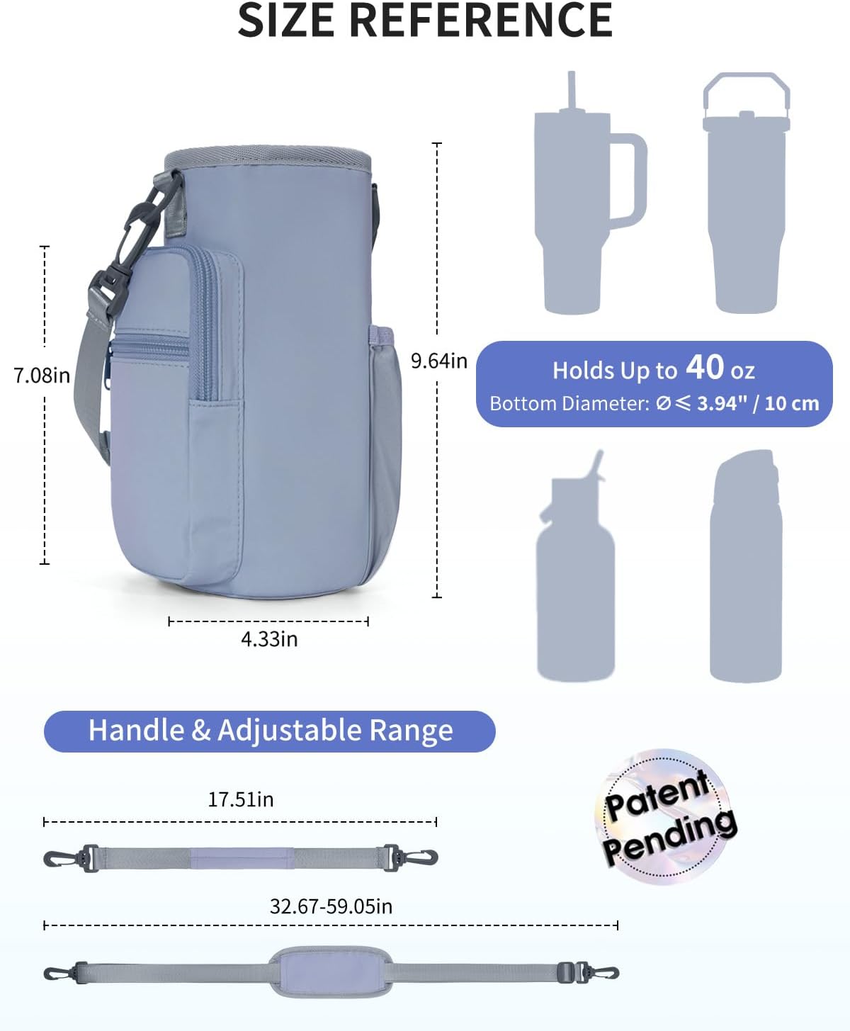 30/40oz Crossbody Water Bottle Holder Anti-Tip Tumbler Carrier
