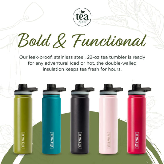 Steepware Tea Tumbler and Thermos, 22oz, Tea Bottle with tea infuser for loose leaf tea or iced coffee, Sleek Double Wall Tumbler & Insulated Travel Bottle - Teal