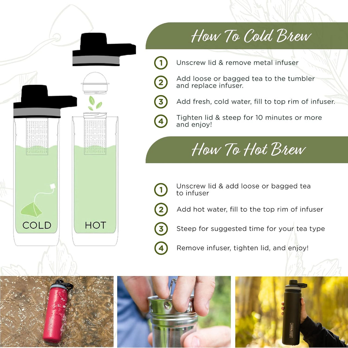 Steepware Tea Tumbler and Thermos, 22oz, Tea Bottle with tea infuser for loose leaf tea or iced coffee, Sleek Double Wall Tumbler & Insulated Travel Bottle - Teal