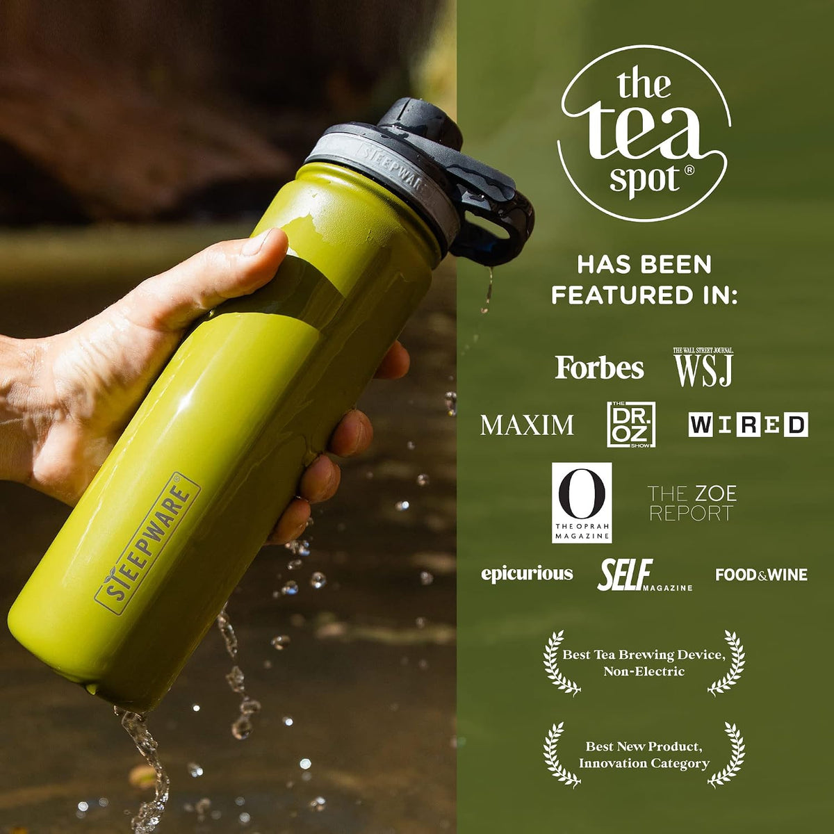 Steepware Tea Tumbler and Thermos, 22oz, Tea Bottle with tea infuser for loose leaf tea or iced coffee, Sleek Double Wall Tumbler & Insulated Travel Bottle - Teal