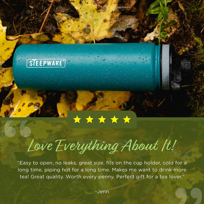 Steepware Tea Tumbler and Thermos, 22oz, Tea Bottle with tea infuser for loose leaf tea or iced coffee, Sleek Double Wall Tumbler & Insulated Travel Bottle - Teal