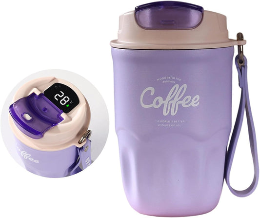 Vacuum Flask, Insulated Coffee Tumbler, Travel Coffee Mug, Stainless Steel Water Bottle with Sip Lid Carry Strap and Optional Temperature Display for Office Car Commutes 9x15cm 1Piece