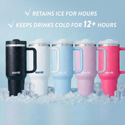 12oz Tumbler With Compartment for Ice, Double Insulated Stainless Steel Water Bottle With Twist Cap & Sip Lid, Travel Size for Purse & Reusable, Cup Holder Friendly Travel Coffee Mug (Cream)