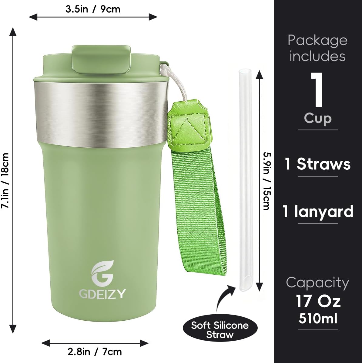 Insulated Travel Coffee Mug, 17oz Stainless Steel Leakproof Flip Straw Cup | Insulated Travel Coffee Mug, 17oz Stainless Steel Leakproof Flip Straw Cup