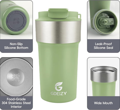 Insulated Travel Coffee Mug, 17oz Stainless Steel Leakproof Flip Straw Cup | Insulated Travel Coffee Mug, 17oz Stainless Steel Leakproof Flip Straw Cup