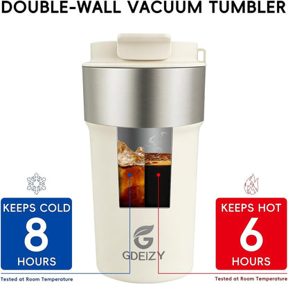 Insulated Travel Coffee Mug, 17oz Stainless Steel Leakproof Flip Straw Cup | Insulated Travel Coffee Mug, 17oz Stainless Steel Leakproof Flip Straw Cup