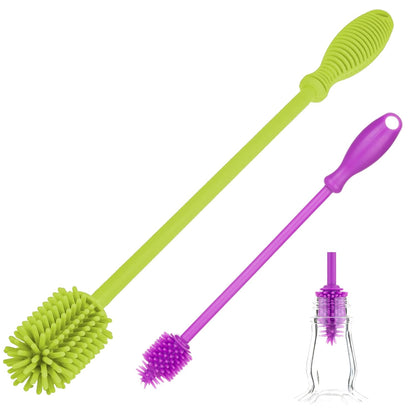 A-Brush Silicone Bottle Cleaner Brush, 2 Piece Set, Flexible, Long Handle - Water Bottle Cleaner, Baby Bottle Nipple Brush for Plastic & Glass, BPA-Free Dish Washing Brush