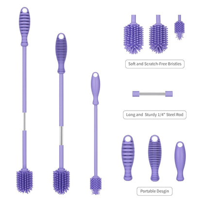 A-Brush Silicone Bottle Cleaner Brush, 2 Piece Set, Flexible, Long Handle - Water Bottle Cleaner, Baby Bottle Nipple Brush for Plastic & Glass, BPA-Free Dish Washing Brush