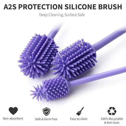 A-Brush Silicone Bottle Cleaner Brush, 2 Piece Set, Flexible, Long Handle - Water Bottle Cleaner, Baby Bottle Nipple Brush for Plastic & Glass, BPA-Free Dish Washing Brush