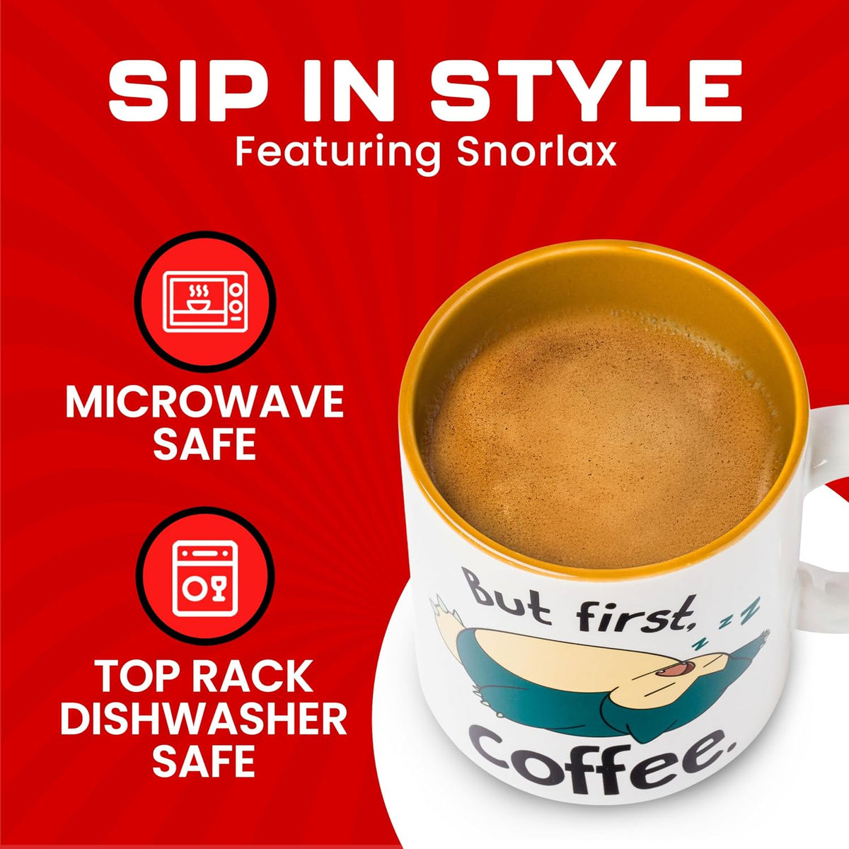 Pokémon Snorlax But First Coffee Quote, Ceramic Mug, 20oz | 0.59 Liters