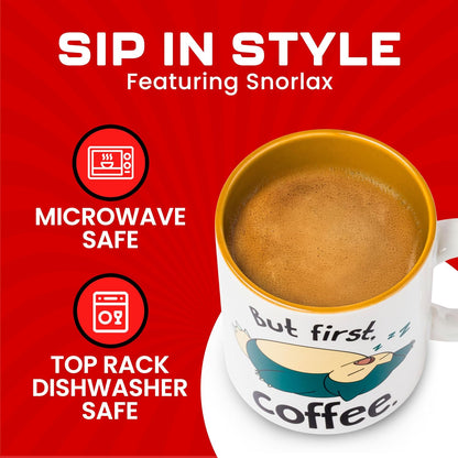 Pokémon Snorlax But First Coffee Quote, Ceramic Mug, 20oz | 0.59 Liters
