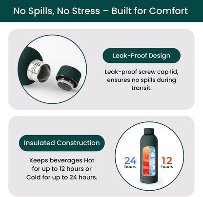 Stainless Steel Water Bottle 17 Oz, Vacuum Insulated, Leak Proof, Sand
