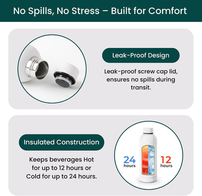 Stainless Steel Water Bottle 17 Oz, Vacuum Insulated, Leak Proof, Sand