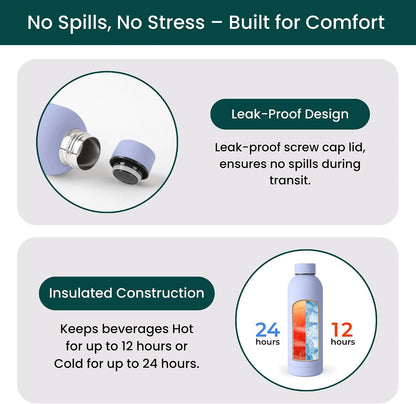 Stainless Steel Water Bottle 17 Oz, Vacuum Insulated, Leak Proof, Sand