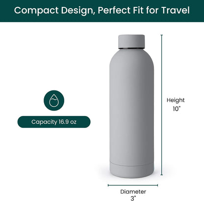 Stainless Steel Water Bottle 17 Oz, Vacuum Insulated, Leak Proof, Sand