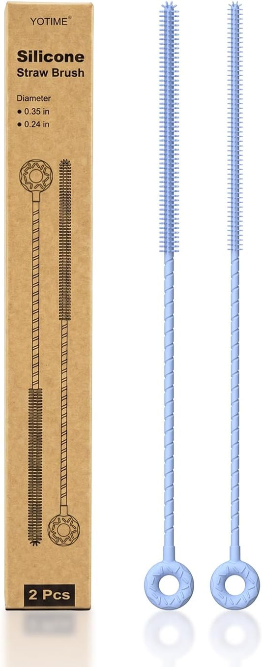 Silicone Straw Cleaner Brush, 2 Pcs Reusable Straw Brush(6mm+9mm) for Cleaning Narrow & Wide Straws, Tumblers, Blue