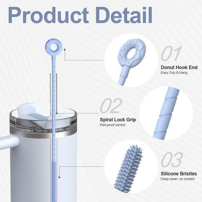 Silicone Straw Cleaner Brush, 2 Pcs Reusable Straw Brush(6mm+9mm) for Cleaning Narrow & Wide Straws, Tumblers, Blue