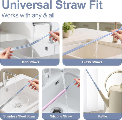 Silicone Straw Cleaner Brush, 2 Pcs Reusable Straw Brush(6mm+9mm) for Cleaning Narrow & Wide Straws, Tumblers, Blue