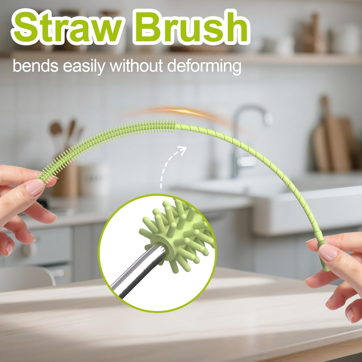 Silicone Straw Cleaner Brush, 2 Pcs Reusable Straw Brush(6mm+9mm) for Cleaning Narrow & Wide Straws, Tumblers, Blue