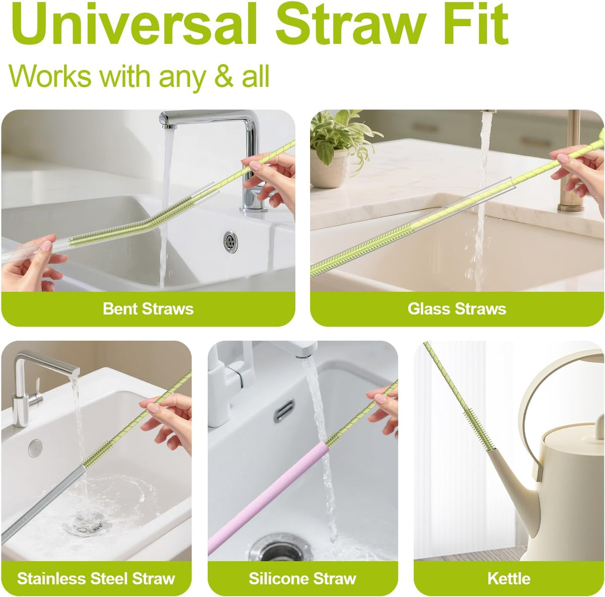 Silicone Straw Cleaner Brush, 2 Pcs Reusable Straw Brush(6mm+9mm) for Cleaning Narrow & Wide Straws, Tumblers, Blue