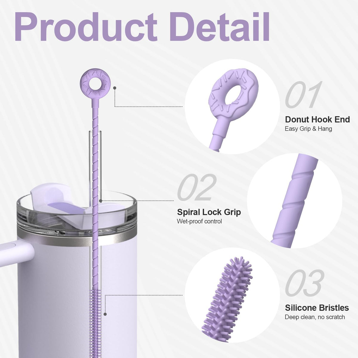 Silicone Straw Cleaner Brush, 2 Pcs Reusable Straw Brush(6mm+9mm) for Cleaning Narrow & Wide Straws, Tumblers, Blue