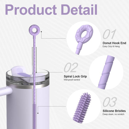 Silicone Straw Cleaner Brush, 2 Pcs Reusable Straw Brush(6mm+9mm) for Cleaning Narrow & Wide Straws, Tumblers, Blue