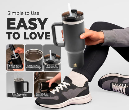 Stainless Steel Tumbler with leak proof lid - Compact insulated travel mug for hot or cold - Reusable coffee mug and water bottle for office, gym, hiking (LITMUS DARK BLUE, TUMBLER 20oz)