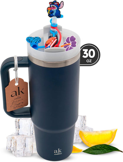 Stainless Steel Tumbler with leak proof lid - Compact insulated travel mug for hot or cold - Reusable coffee mug and water bottle for office, gym, hiking (LITMUS DARK BLUE, TUMBLER 20oz)