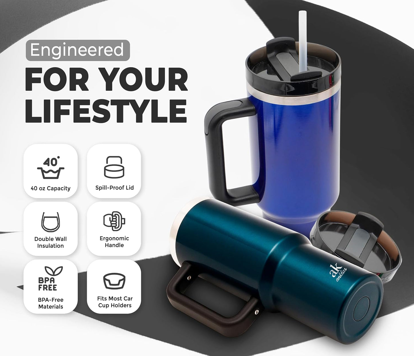 Stainless Steel Tumbler with leak proof lid - Compact insulated travel mug for hot or cold - Reusable coffee mug and water bottle for office, gym, hiking (LITMUS DARK BLUE, TUMBLER 20oz)