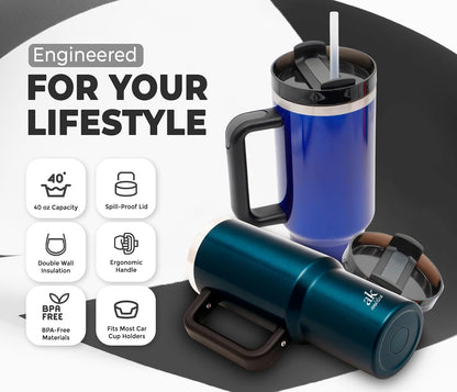 Stainless Steel Tumbler with leak proof lid - Compact insulated travel mug for hot or cold - Reusable coffee mug and water bottle for office, gym, hiking (LITMUS DARK BLUE, TUMBLER 20oz)