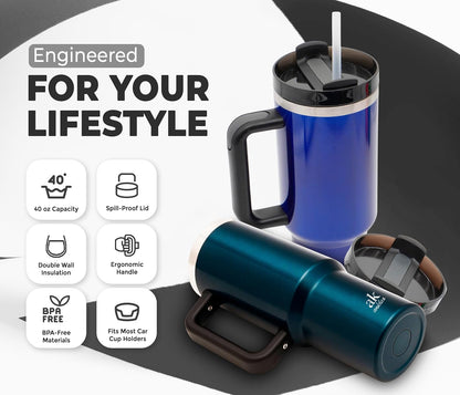 Stainless Steel Tumbler with leak proof lid - Compact insulated travel mug for hot or cold - Reusable coffee mug and water bottle for office, gym, hiking (LITMUS DARK BLUE, TUMBLER 20oz)