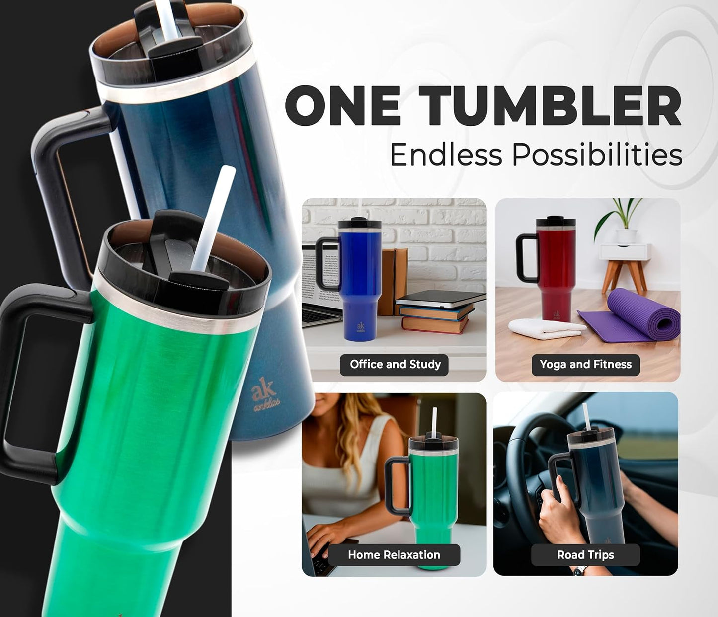 Stainless Steel Tumbler with leak proof lid - Compact insulated travel mug for hot or cold - Reusable coffee mug and water bottle for office, gym, hiking (LITMUS DARK BLUE, TUMBLER 20oz)