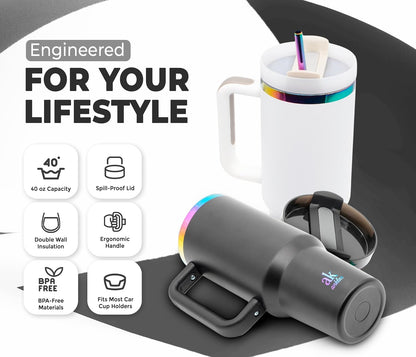 Stainless Steel Tumbler with leak proof lid - Compact insulated travel mug for hot or cold - Reusable coffee mug and water bottle for office, gym, hiking (LITMUS DARK BLUE, TUMBLER 20oz)