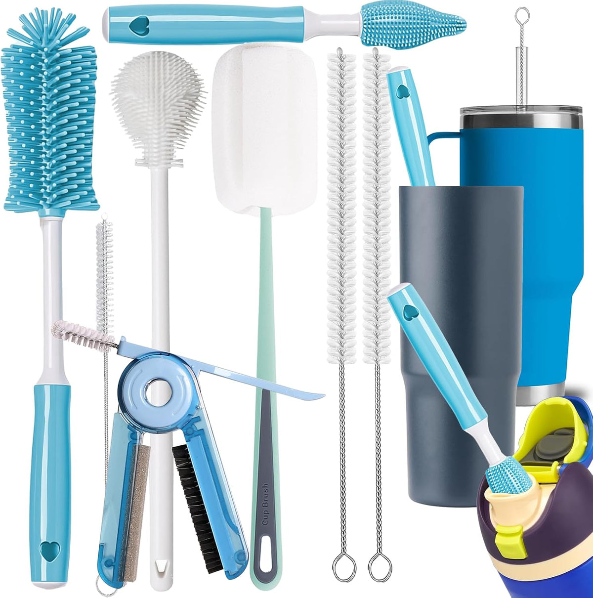Bottle Cleaner Brush Set - 8 Pack Multipurpose Bottle Brushes for Cleaning