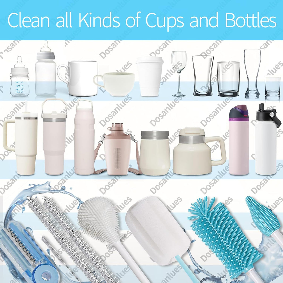 Bottle Cleaner Brush Set - 8 Pack Multipurpose Bottle Brushes for Cleaning