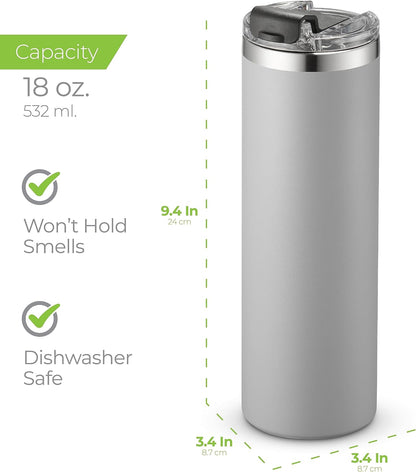 ™ 18 oz Slim Insulated Tumbler with Lid & Straw – Vacuum Insulated Stainless Steel, Leakproof, Cupholder Friendly – Perfect for Iced Coffee, Water & Travel – Green