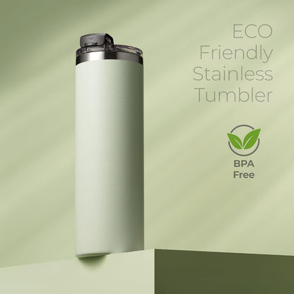 ™ 18 oz Slim Insulated Tumbler with Lid & Straw – Vacuum Insulated Stainless Steel, Leakproof, Cupholder Friendly – Perfect for Iced Coffee, Water & Travel – Green