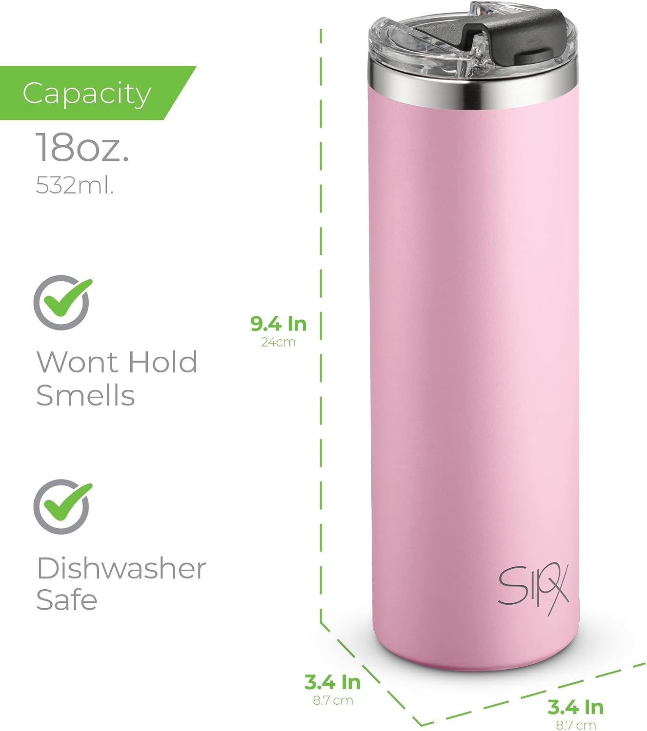 ™ 18 oz Slim Insulated Tumbler with Lid & Straw – Vacuum Insulated Stainless Steel, Leakproof, Cupholder Friendly – Perfect for Iced Coffee, Water & Travel – Green