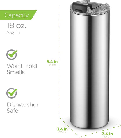 ™ 18 oz Slim Insulated Tumbler with Lid & Straw – Vacuum Insulated Stainless Steel, Leakproof, Cupholder Friendly – Perfect for Iced Coffee, Water & Travel – Green