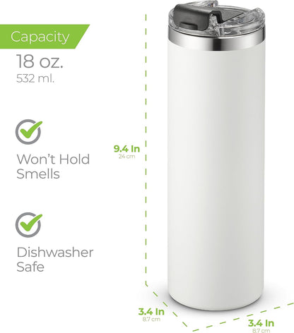 ™ 18 oz Slim Insulated Tumbler with Lid & Straw – Vacuum Insulated Stainless Steel, Leakproof, Cupholder Friendly – Perfect for Iced Coffee, Water & Travel – Green