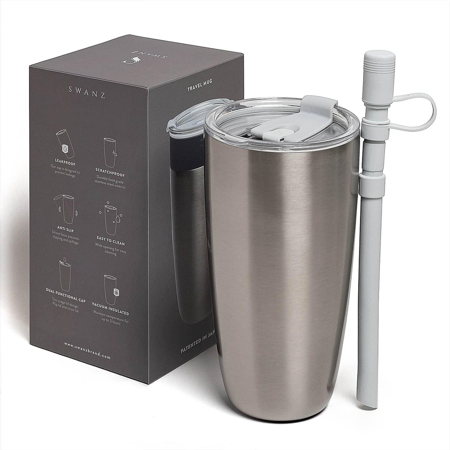 Thermal Insulated Stainless Steel Tumbler with Lid and Straw, Reusable Thermos Cup for Hot and Cold Drinks, To Go Coffee Travel Mug, Leak Proof Water Bottle, No Spill, Dishwasher Safe