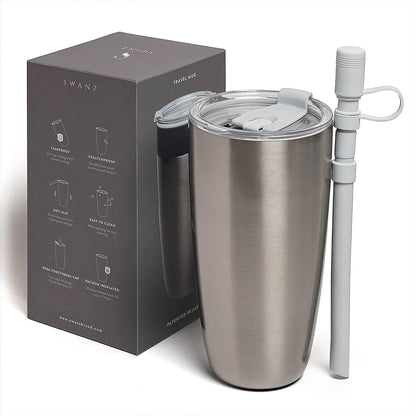 Thermal Insulated Stainless Steel Tumbler with Lid and Straw, Reusable Thermos Cup for Hot and Cold Drinks, To Go Coffee Travel Mug, Leak Proof Water Bottle, No Spill, Dishwasher Safe