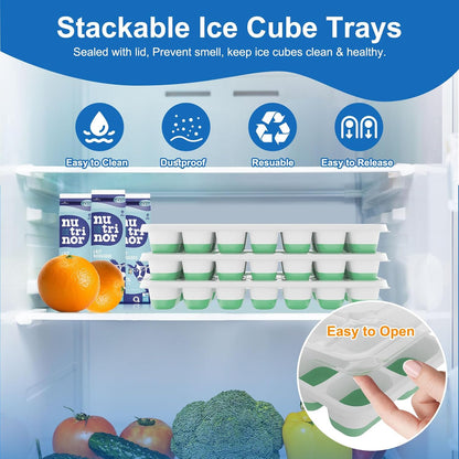 Ice Cube Tray with Lid, Silicone Easy-Release Ice Trays for Freezer, Stackable Ice Cube Molds for Drinks, Cocktails, Whiskey, Coffee - BPA-Free and Odor-Free,Ice Cube Trays for Freezer