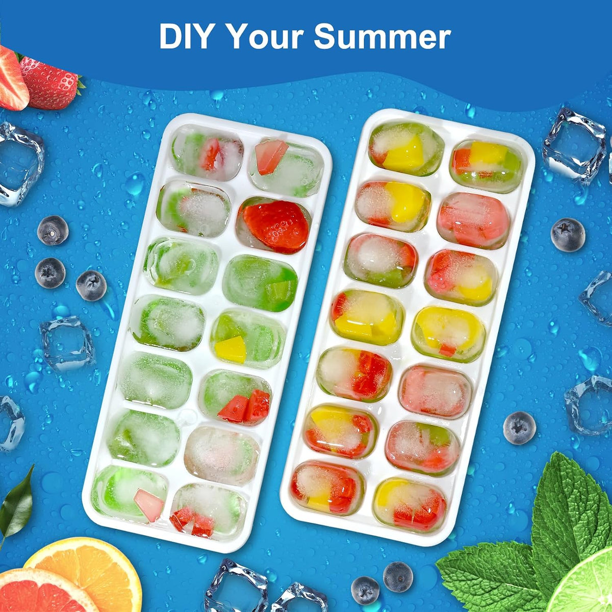 Ice Cube Tray with Lid, Silicone Easy-Release Ice Trays for Freezer, Stackable Ice Cube Molds for Drinks, Cocktails, Whiskey, Coffee - BPA-Free and Odor-Free,Ice Cube Trays for Freezer