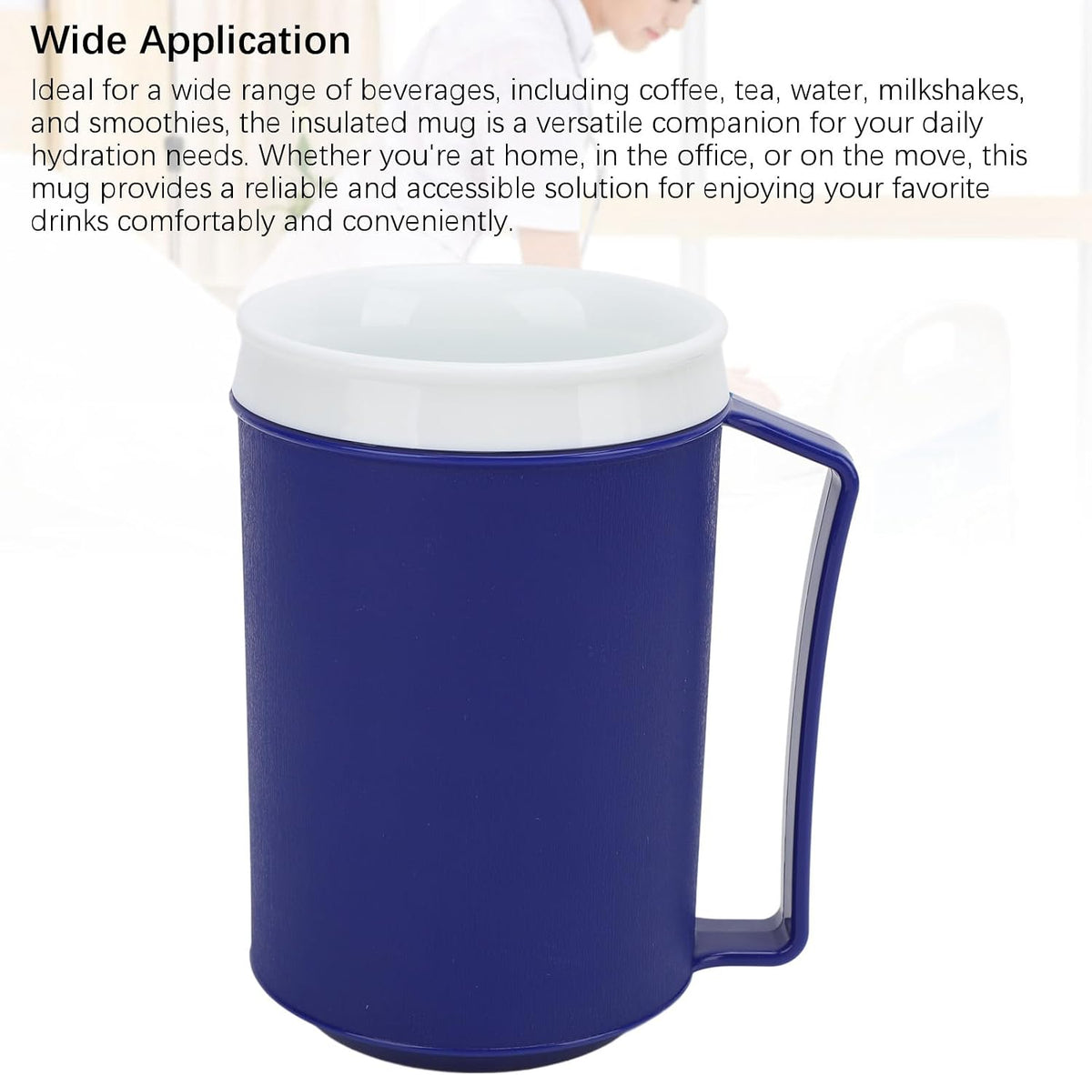 Coffee Mug, Vacuum Insulated Camping Mug with Lid & Comfy Handle, Leak Proof Hot and Cold Thermal Coffee Tumbler for Home and Office, Travel, Picnic, Hiking, Navy Blue
