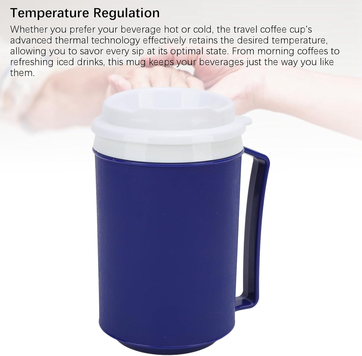 Coffee Mug, Vacuum Insulated Camping Mug with Lid & Comfy Handle, Leak Proof Hot and Cold Thermal Coffee Tumbler for Home and Office, Travel, Picnic, Hiking, Navy Blue