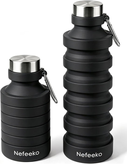 Collapsible Water Bottle, 27oz Reuseable BPA Free Silicone Foldable Portable Leak Proof Sports Water Bottle with Carabiner for Travel Gym Camping Hiking