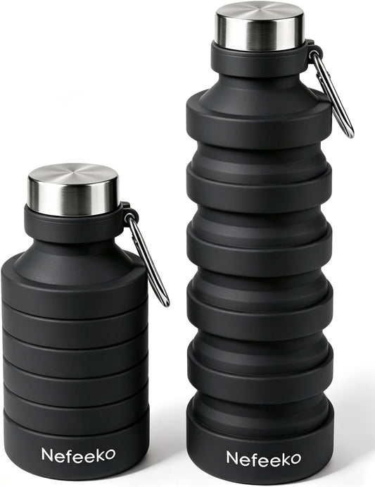 Collapsible Water Bottle, 27oz Reuseable BPA Free Silicone Foldable Portable Leak Proof Sports Water Bottle with Carabiner for Travel Gym Camping Hiking