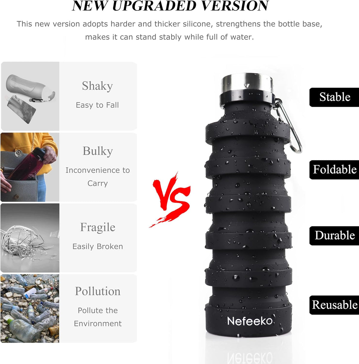 Collapsible Water Bottle, 27oz Reuseable BPA Free Silicone Foldable Portable Leak Proof Sports Water Bottle with Carabiner for Travel Gym Camping Hiking